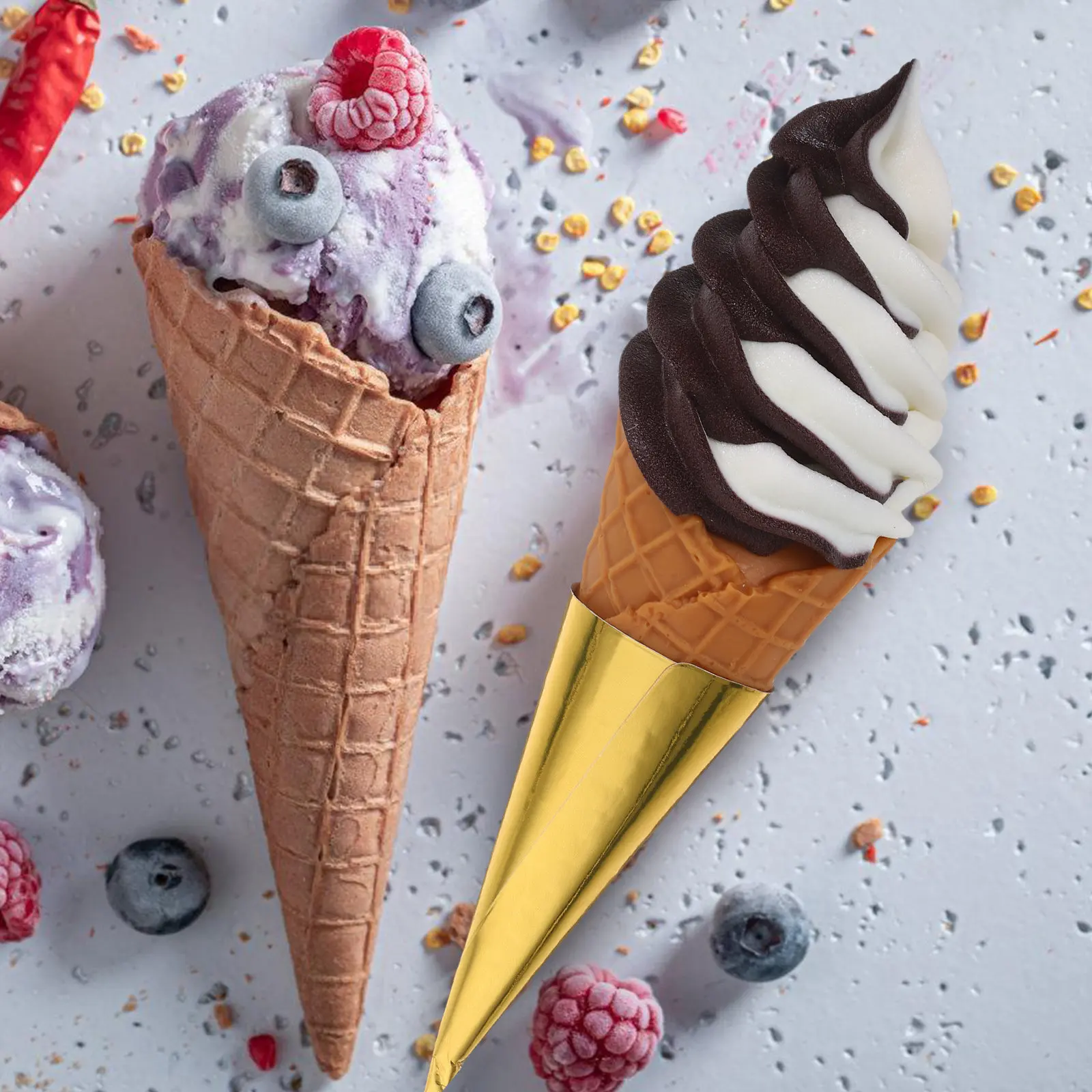 Realistic Fake Ice Cream Cone Small Artificial Ice Cream Decoration Photo Prop Wedding Birthday Display Stand Lifelike Plastic
Realistic Fake Ice Cream Cone Small Artificial Ice Cream Decoration Photo Prop Wedding Birthday Display Stand Lifelike Plastic