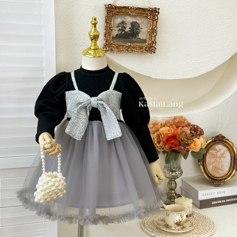 Girls' dress Spring and Autumn 2025 new bow western-style baby girl dress Korean children's princess dress
Girls' dress Spring and Autumn 2025 new bow western-style baby girl dress Korean children's princess dress