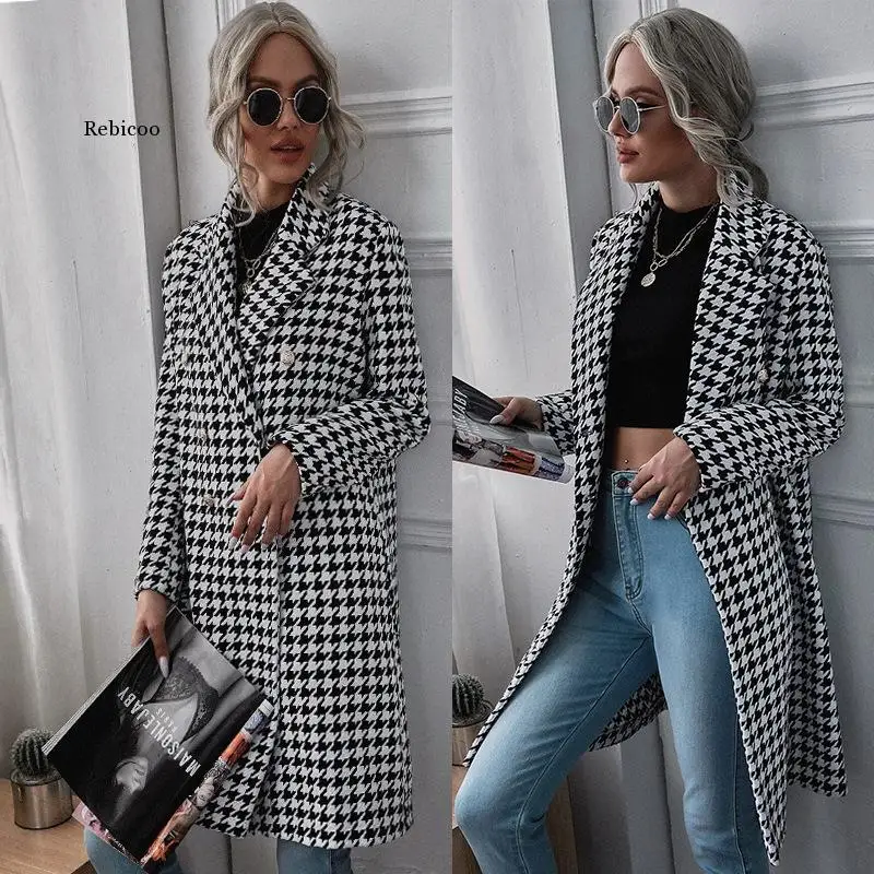 2022 autumn and winter fashion houndstooth print long woolen coat lapel double-breasted coat
2022 autumn and winter fashion houndstooth print long woolen coat lapel double-breasted coat