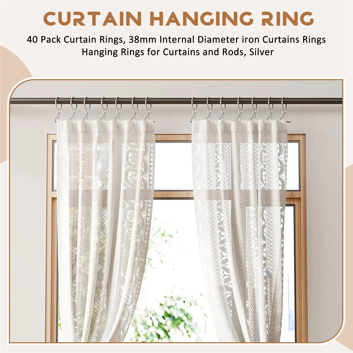 Premium 40 Pack Curtain Rings, 38mm Internal Diameter iron Curtains Rings Hanging Rings for Curtains and Rods, Silver
Premium 40 Pack Curtain Rings, 38mm Internal Diameter iron Curtains Rings Hanging Rings for Curtains and Rods, Silver