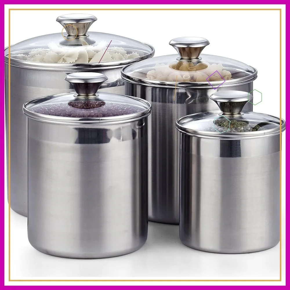 Stainless Steel Food Storage Canister Set, 4-Piece Airtight Containers with Glass Lids for Kitchen Pantry
Stainless Steel Food Storage Canister Set, 4-Piece Airtight Containers with Glass Lids for Kitchen Pantry