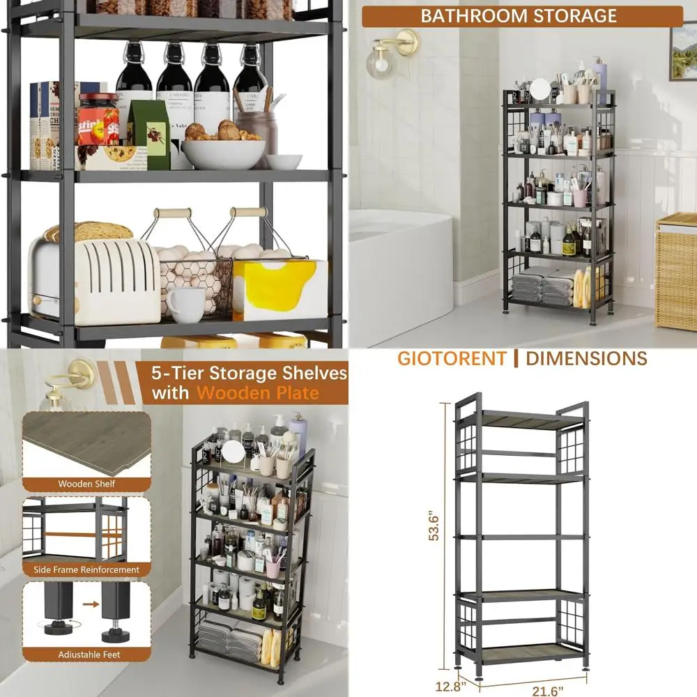Wooden Board 5-Tier Heavy Duty Shelving Unit, Adjustable Metal Rack for Kitchen, Garage, Bathroom, Laundry - 750LB Capacity, Bla
Wooden Board 5-Tier Heavy Duty Shelving Unit, Adjustable Metal Rack for Kitchen, Garage, Bathroom, Laundry - 750LB Capacity, Bla