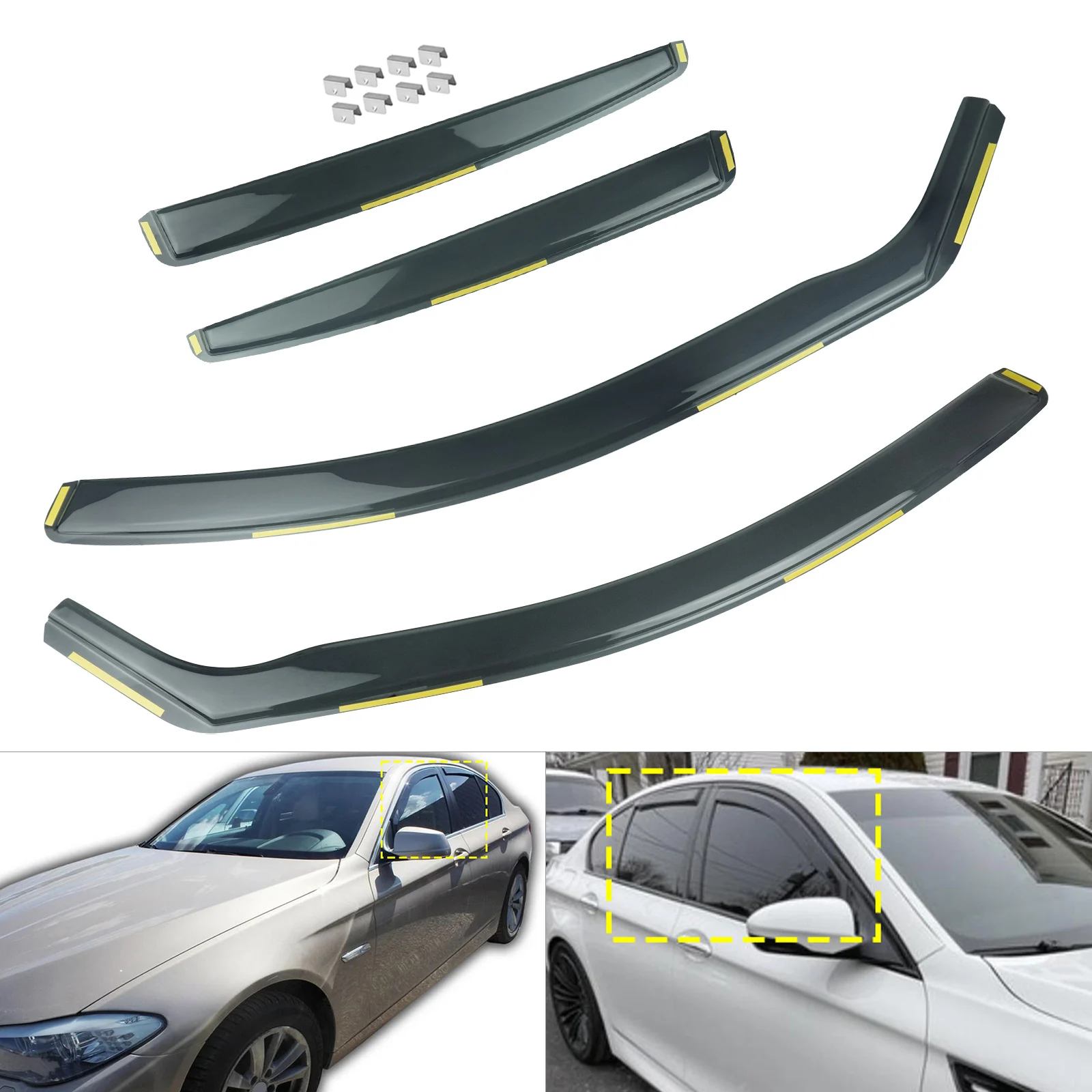 4pcs Wind Rain Sun Guard Deflector Edgevisors Tint Translucent For BMW 5 Series F10 Saloon 4-Door 2010-2017 Window Protector
4pcs Wind Rain Sun Guard Deflector Edgevisors Tint Translucent For BMW 5 Series F10 Saloon 4-Door 2010-2017 Window Protector