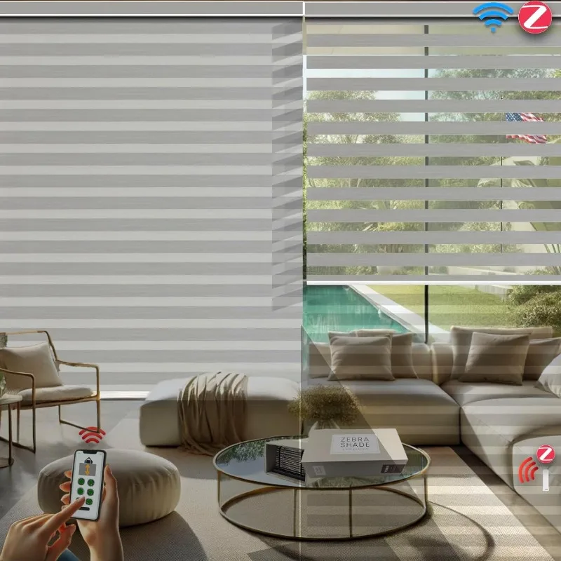 Zebra Blinds with Remote-Controlled Built-in Battery Zigbee Motor, Customizable Aluminum Frame with Fabric Front, Twelve
Zebra Blinds with Remote-Controlled Built-in Battery Zigbee Motor, Customizable Aluminum Frame with Fabric Front, Twelve