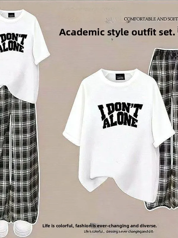plus Size 300 Pounds Casual Sportswear Set Women Summer Short Sleeve T-Shirt Plaid Pants Two Piece Set College Style Fashion
plus Size 300 Pounds Casual Sportswear Set Women Summer Short Sleeve T-Shirt Plaid Pants Two Piece Set College Style Fashion