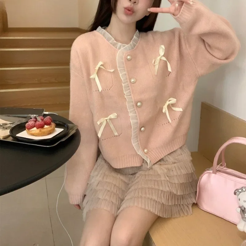 Cardigan Women Solid Lace Bow Design Gentle Style Knitwear Casual Sweet Lovely Girls Autumn Preppy Stylish Korean Fashion Coats
Cardigan Women Solid Lace Bow Design Gentle Style Knitwear Casual Sweet Lovely Girls Autumn Preppy Stylish Korean Fashion Coats