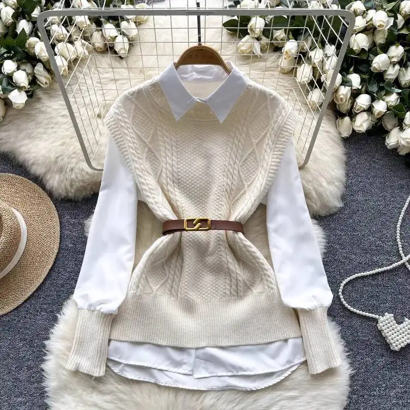 BabYoung Simple Lapel Neck Long Sleeve Shirts Women+ Y2k Fashion All-Match Sleeveless Knitted Vest 2025 New Two Piece Sets
BabYoung Simple Lapel Neck Long Sleeve Shirts Women+ Y2k Fashion All-Match Sleeveless Knitted Vest 2025 New Two Piece Sets