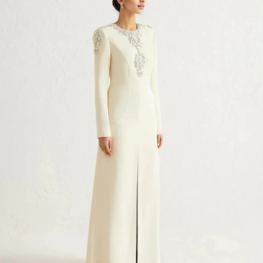 Evening Dress Elegant Jersey Crystal O-Neck Long Sleeves Evening Gowns A Line Slit Floor Length Women's Evening Gowns Customized
Evening Dress Elegant Jersey Crystal O-Neck Long Sleeves Evening Gowns A Line Slit Floor Length Women's Evening Gowns Customized