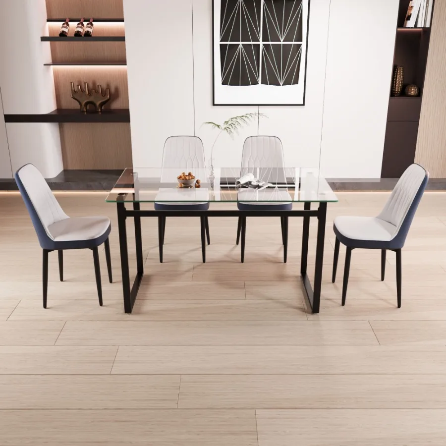 51 4 person glass dining table set kitchen set with black metal leg dining table and chairs modern rectangular tempered glass t
51 4 person glass dining table set kitchen set with black metal leg dining table and chairs modern rectangular tempered glass t