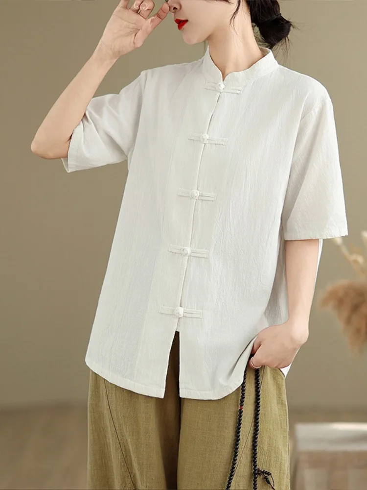 Summer Women's Cotton Linen Short Sleeve Shirt Stand Collar Zen Style Button up Top Mom's Wardrobe Versatile Cool Feeling
Summer Women's Cotton Linen Short Sleeve Shirt Stand Collar Zen Style Button up Top Mom's Wardrobe Versatile Cool Feeling