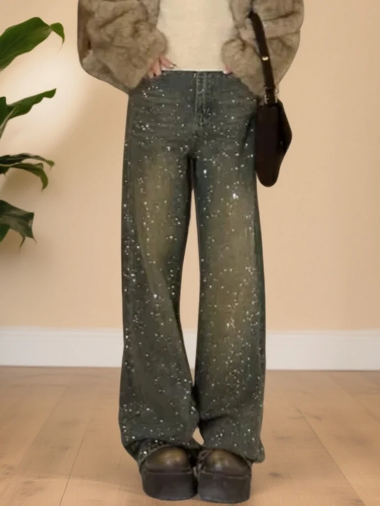Retro Heavy Du Rhinestone Glitter Women's High Waist Straight Leg Wide Leg Jeans Casual Multi ket Water Waed
Retro Heavy Du Rhinestone Glitter Women's High Waist Straight Leg Wide Leg Jeans Casual Multi ket Water Waed