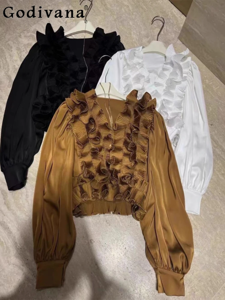 Temperament Heavy Industry Sweet Ruffles Loose Elegant V-Neck Shirt Chic Fashion Chiffon Long Sleeve Versatile Korean Blouse Top
Temperament Heavy Industry Sweet Ruffles Loose Elegant V-Neck Shirt Chic Fashion Chiffon Long Sleeve Versatile Korean Blouse Top