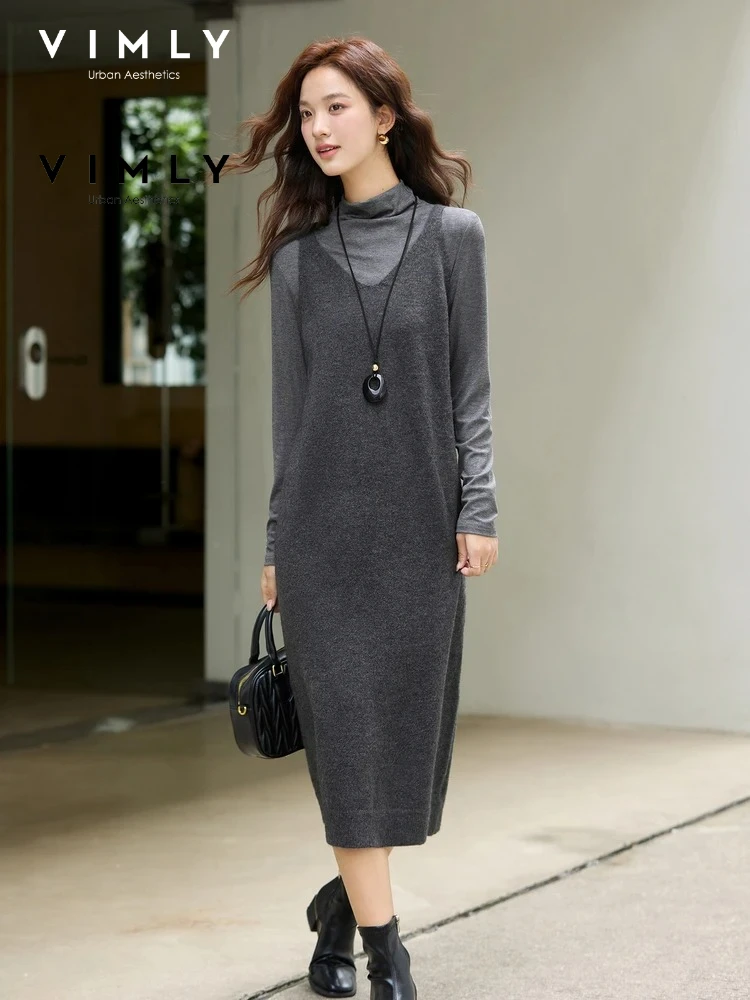 VIMLY Women's Dress Suit 2026 Fall Fashion Knitted Stand Neck Tops Straight Slip Dresses Casual Ladies Dress Set 2 Pieces A3059
VIMLY Women's Dress Suit 2026 Fall Fashion Knitted Stand Neck Tops Straight Slip Dresses Casual Ladies Dress Set 2 Pieces A3059