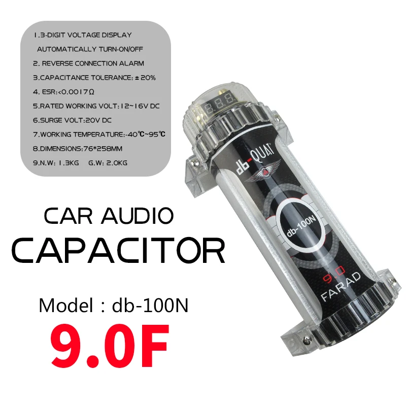 Аудиоконденсатор Db-QUAT Db-100N 9.0F, мощный конденсатор, аксессуары для автомобильной аудиосистемы. Электролитический конденсатор для автомобильных аудиосистем
Аудиоконденсатор Db-QUAT Db-100N 9.0F, мощный конденсатор, аксессуары для автомобильной аудиосистемы. Электролитический конденсатор для автомобильных аудиосистем