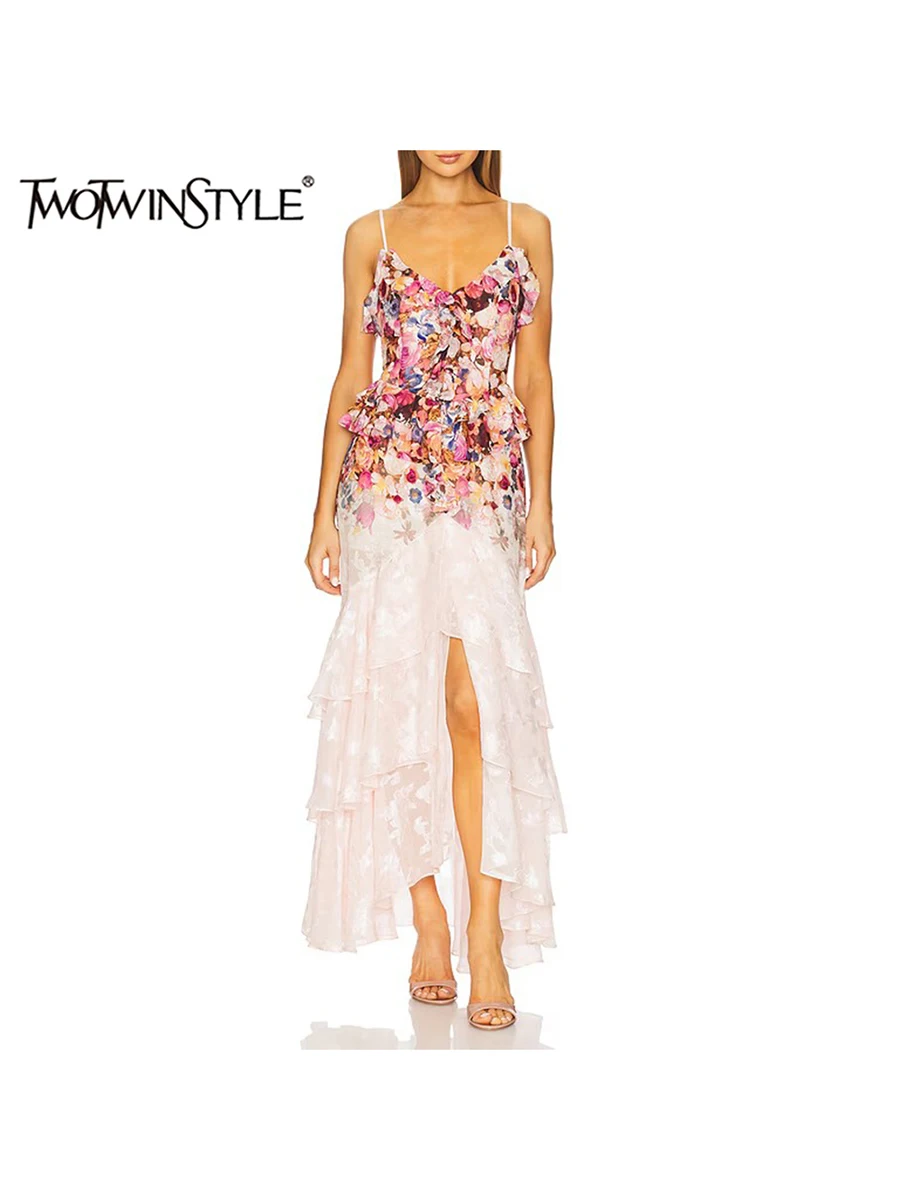 TWOTWINSTYLE Hit Color Printing Dresses For Women V Neck Sleeveless High Waist Patchwork Ruffles Folds Dress Female New Clothes
TWOTWINSTYLE Hit Color Printing Dresses For Women V Neck Sleeveless High Waist Patchwork Ruffles Folds Dress Female New Clothes