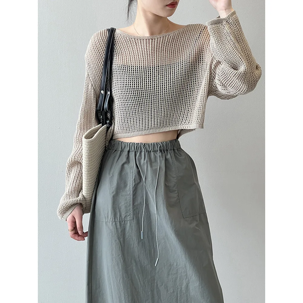 Women Clothing Thin Hollow Out Round Neck Sunscreen Blouse 2024 Summer New Fashionable Loose Long-sleeved Short Knit Shirt
Women Clothing Thin Hollow Out Round Neck Sunscreen Blouse 2024 Summer New Fashionable Loose Long-sleeved Short Knit Shirt