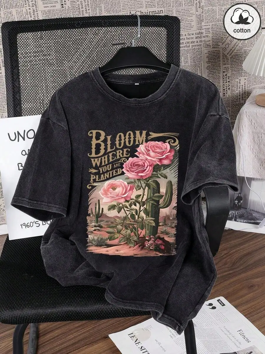Womens Bloom Where You Are Planted Print Washed Cotton Retro Streetwear T-Shirt
Womens Bloom Where You Are Planted Print Washed Cotton Retro Streetwear T-Shirt