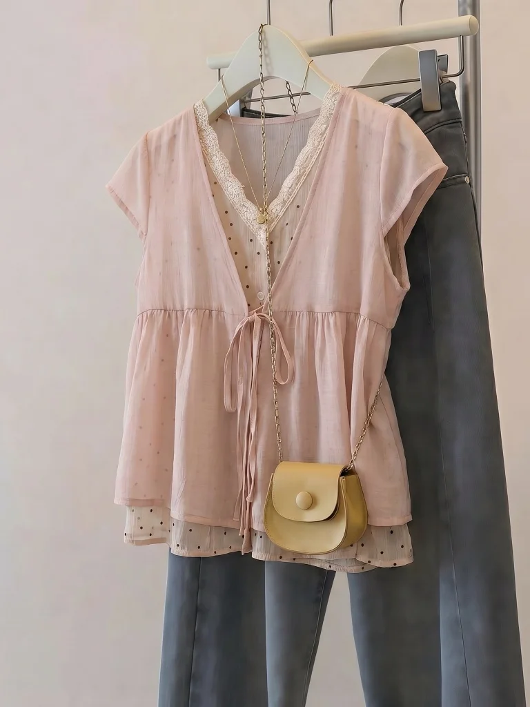 Pink Short Sleeve Shirt Women's Beautiful Doll Top Large Size Summer New Style Commute Korean Loose Fit V-Neck Regular Length
Pink Short Sleeve Shirt Women's Beautiful Doll Top Large Size Summer New Style Commute Korean Loose Fit V-Neck Regular Length