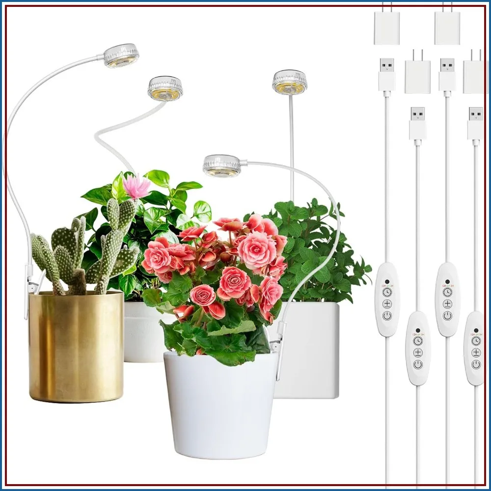 Grow Lights for Indoor Plants, ETL Listed, Full Spectrum, 4-Level Dimmable, Auto On Off 3/6/12H Timer, 5V 4-Pack
Grow Lights for Indoor Plants, ETL Listed, Full Spectrum, 4-Level Dimmable, Auto On Off 3/6/12H Timer, 5V 4-Pack