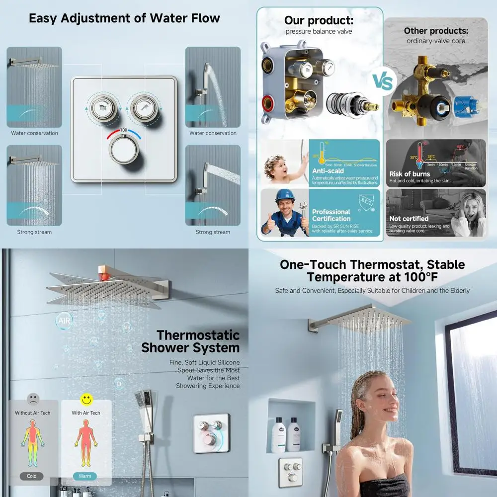 12 Deluxe Rainfall Shower with High-Pressure Handheld, Brushed Nickel Finish, Includes Shower and Trim Kit
12 Deluxe Rainfall Shower with High-Pressure Handheld, Brushed Nickel Finish, Includes Shower and Trim Kit