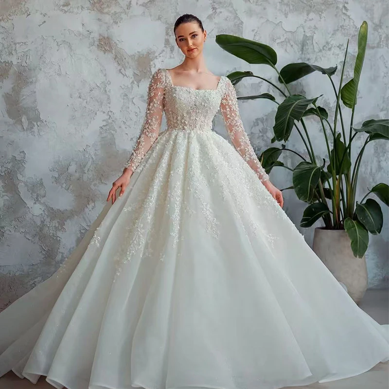 Romantic Wedding Dress Organza With Embroidery Square Collar Ballgown Fullsleeve Customized Bride Dress Lace Up Vestido De Novia
Romantic Wedding Dress Organza With Embroidery Square Collar Ballgown Fullsleeve Customized Bride Dress Lace Up Vestido De Novia
