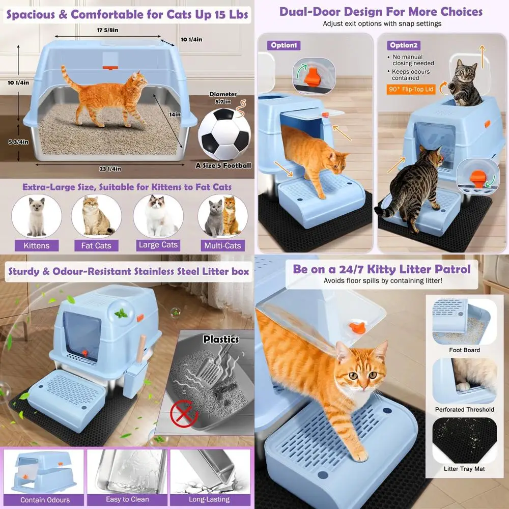 Large Stainless Steel Litter Box with Top Exit, Odor-Controlled, Fully Enclosed, Activated Charcoal Filter, Trapping Box & Scoop
Large Stainless Steel Litter Box with Top Exit, Odor-Controlled, Fully Enclosed, Activated Charcoal Filter, Trapping Box & Scoop