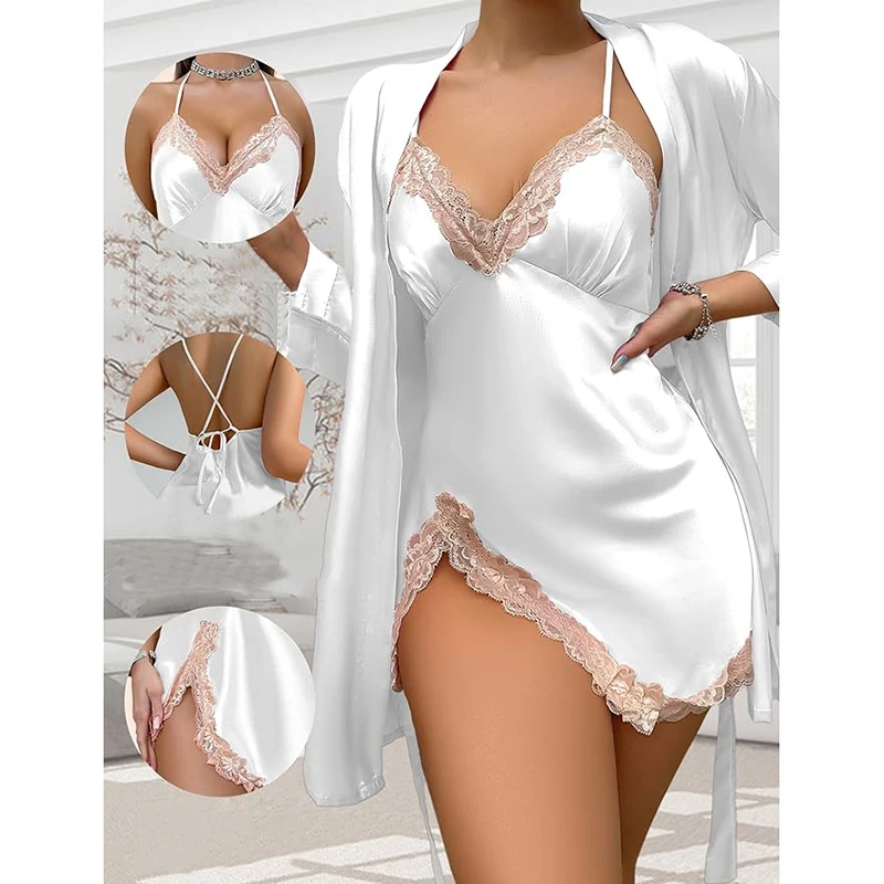 Women's 2-Piece Silky Lace Trim Open Back Camisole & Slit Lounge Set Breathable Sleepwear
Women's 2-Piece Silky Lace Trim Open Back Camisole & Slit Lounge Set Breathable Sleepwear