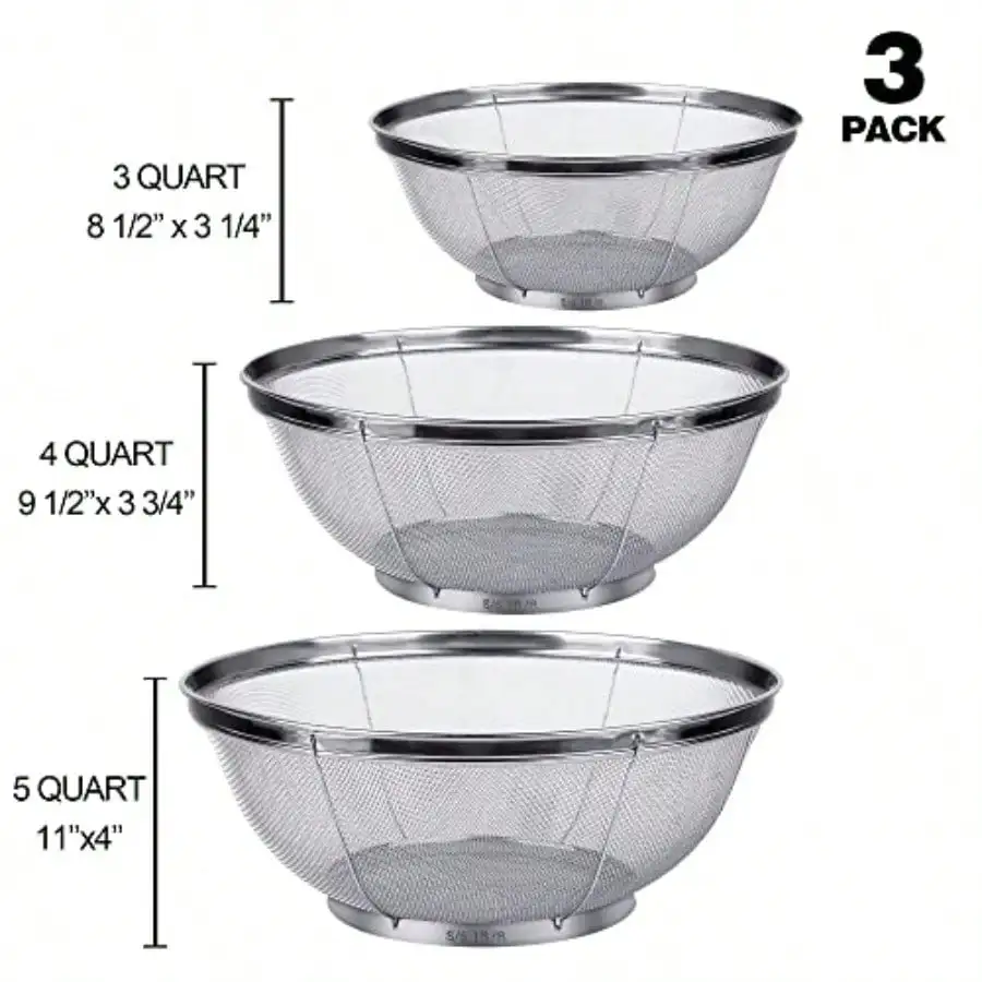 3 Pack Strainers For Kitchen 18 8 Stainless Steel Colander Fine Mesh Strainer For Pasta Rice And Fruit Sieve For Strain Drain Rinse Or Steam 5Quart 4Quart And 3Quart
3 Pack Strainers For Kitchen 18 8 Stainless Steel Colander Fine Mesh Strainer For Pasta Rice And Fruit Sieve For Strain Drain Rinse Or Steam 5Quart 4Quart And 3Quart