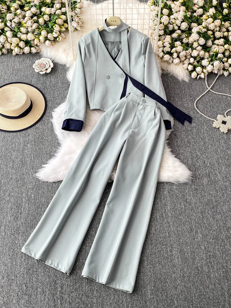 Ele Profional Suit V-Ne Long Sve Top High Waist Slimming Wide Leg Pants Two-Piece Set Faionable Women's Clothing
Ele Profional Suit V-Ne Long Sve Top High Waist Slimming Wide Leg Pants Two-Piece Set Faionable Women's Clothing