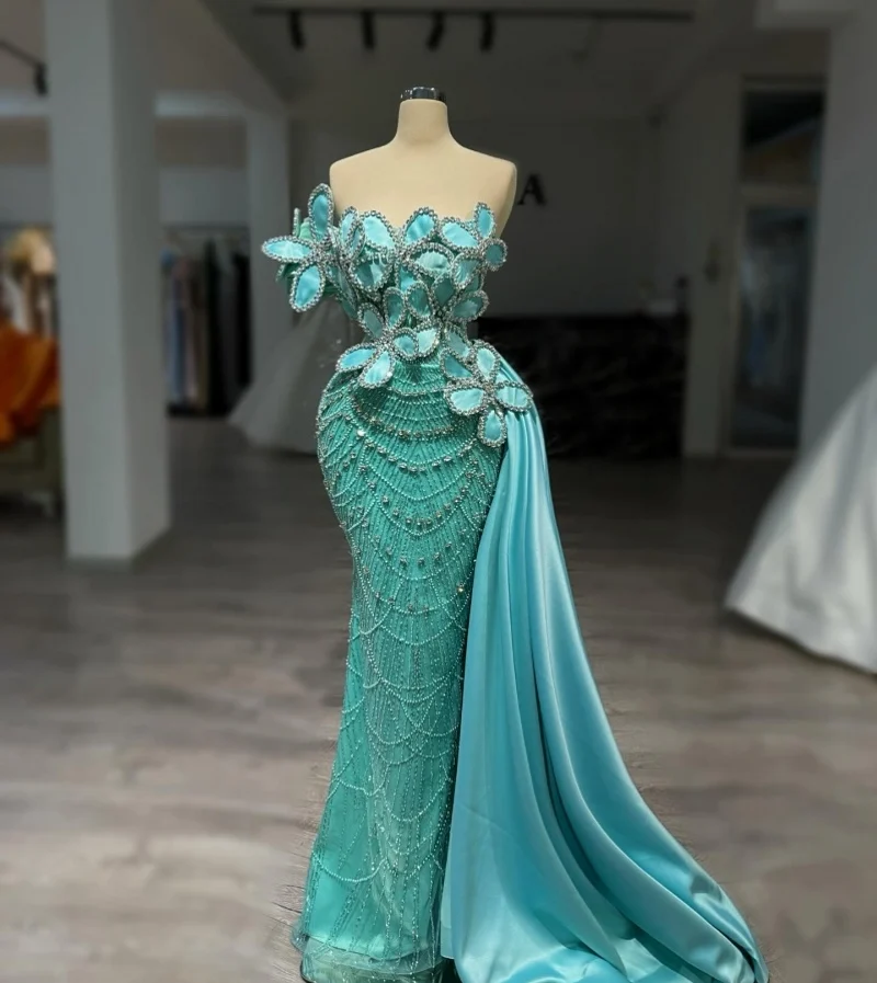 Charming Blue Beaded Evening Dresses One Shoulder Crystal Pearl Handmade Flower Mermaid Wedding Party Gowns Luxery Customized
Charming Blue Beaded Evening Dresses One Shoulder Crystal Pearl Handmade Flower Mermaid Wedding Party Gowns Luxery Customized