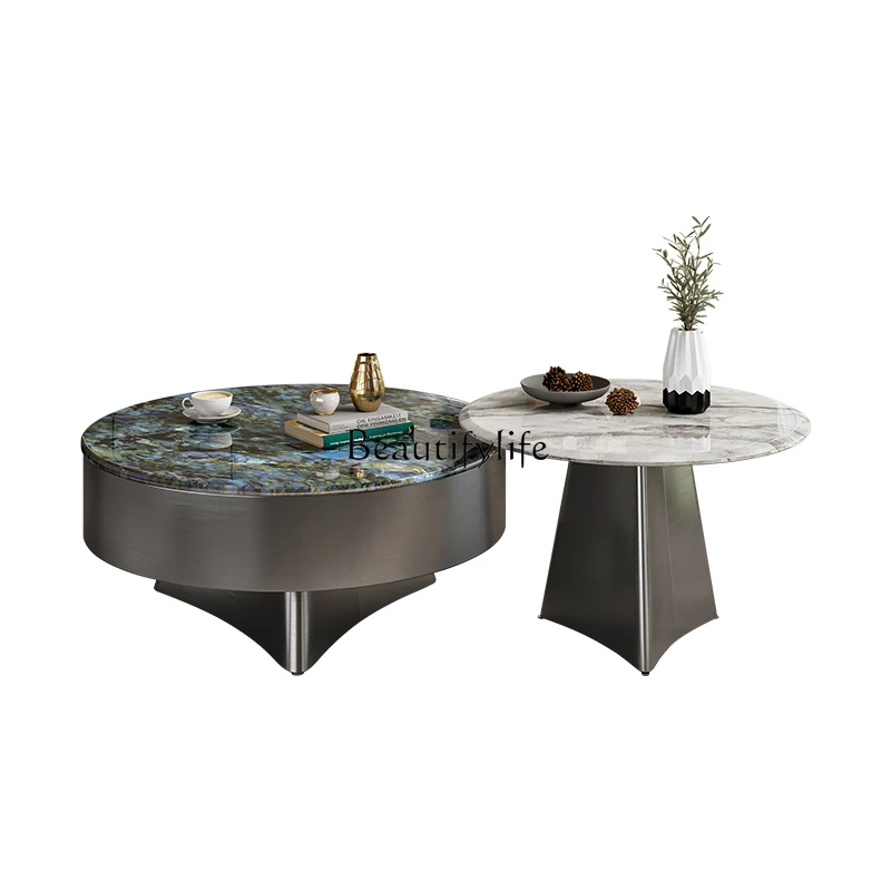 Round coffee table light luxury minimalist style blue jadeite high and low combination side table
Round coffee table light luxury minimalist style blue jadeite high and low combination side table