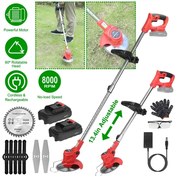 Electric Cordless Grass Trimmer Rechargeable Lawn Mower Weed Cutter with 2 Alloy Saw Blades 2 Alloy
Electric Cordless Grass Trimmer Rechargeable Lawn Mower Weed Cutter with 2 Alloy Saw Blades 2 Alloy