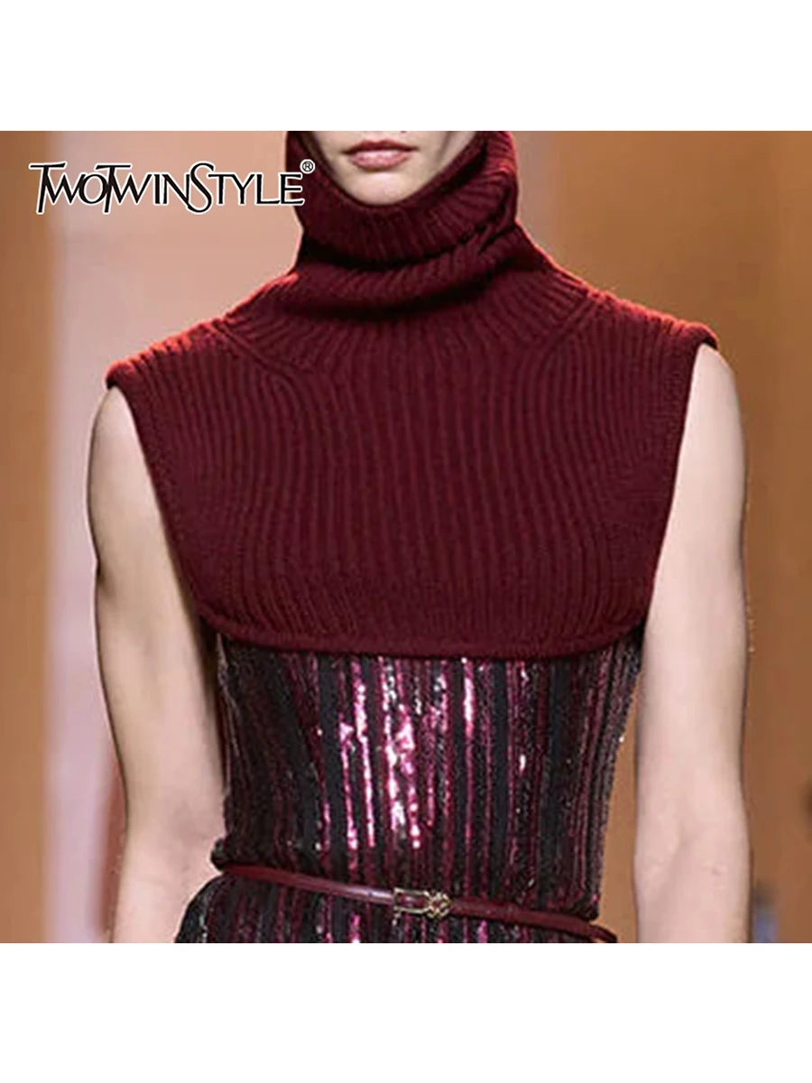 TWOTWINSTYLE однотонные модные базовые свитера для похудения для женщин, темпераментный короткий свитер без рукавов с высоким воротом, женская одежда, новинка
TWOTWINSTYLE однотонные модные базовые свитера для похудения для женщин, темпераментный короткий свитер без рукавов с высоким воротом, женская одежда, новинка