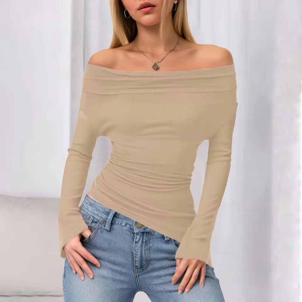 Women Solid Color Sexy One Shoulder Top Long Sleeved Shirt Off The Shoulder Irregular Long Sleeved Top Feminine Shirts
Women Solid Color Sexy One Shoulder Top Long Sleeved Shirt Off The Shoulder Irregular Long Sleeved Top Feminine Shirts