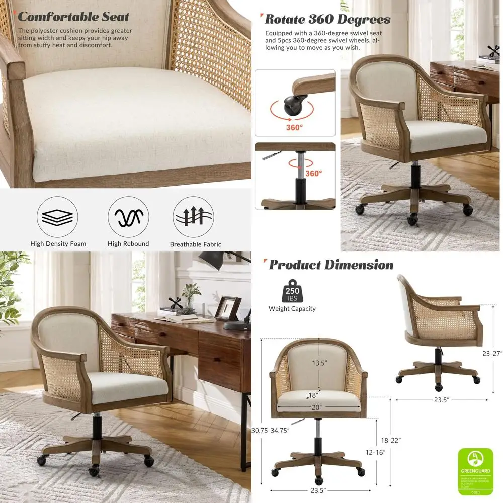 Vintage Upholstered Swivel Chair with Armrests, Adjustable Rolling Task Chair for Home Office, Living Room, or Bedroom in Ivory
Vintage Upholstered Swivel Chair with Armrests, Adjustable Rolling Task Chair for Home Office, Living Room, or Bedroom in Ivory