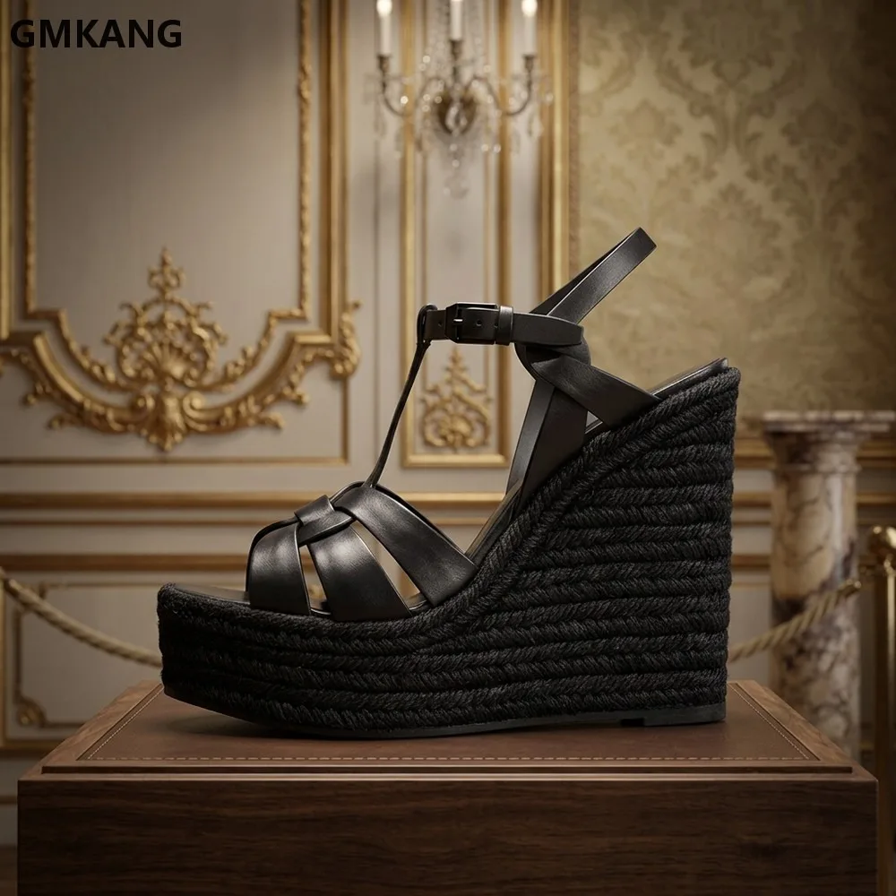 GMKANG Summer Cowhide Straw Wedge Sandals Round Open Toe T-Strap Buckle Heels Comfortable Woven Casual Dress Shoes For Women
GMKANG Summer Cowhide Straw Wedge Sandals Round Open Toe T-Strap Buckle Heels Comfortable Woven Casual Dress Shoes For Women