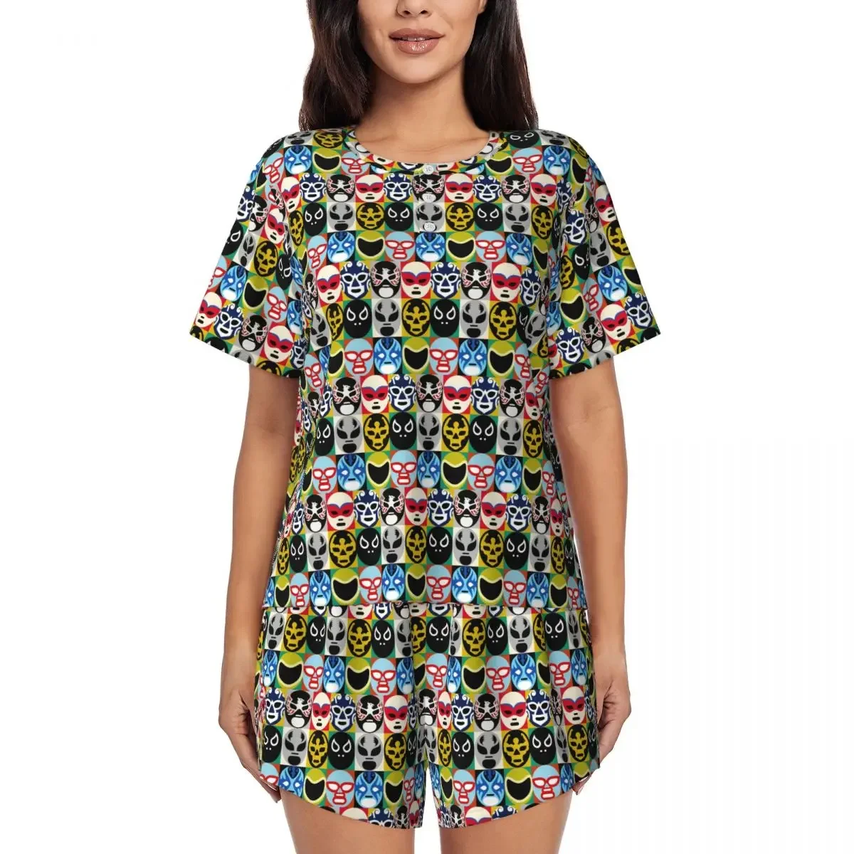 Colorful Mexican Wrestler Luchador Round Neck Short Sleeves Nightdress for Sleepshirts Women Soft Pajama Set Short Pants
Colorful Mexican Wrestler Luchador Round Neck Short Sleeves Nightdress for Sleepshirts Women Soft Pajama Set Short Pants