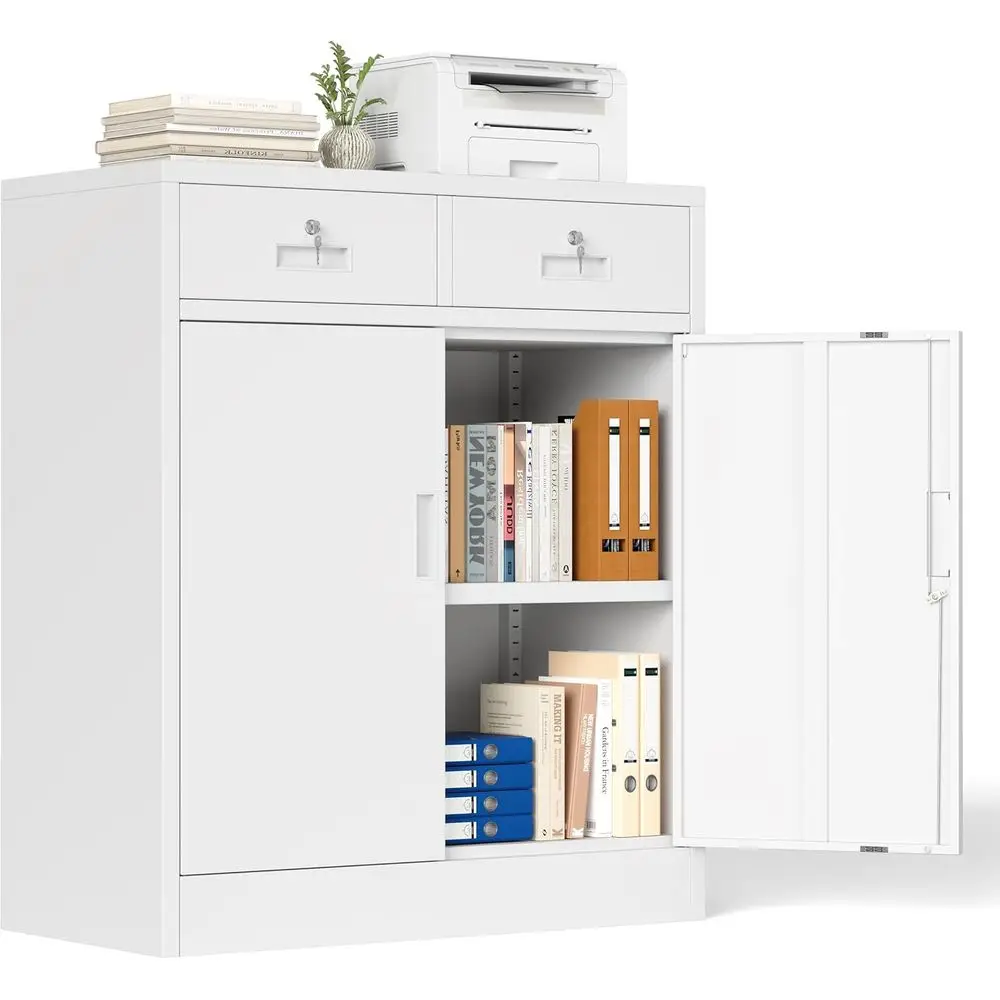 White 36 Tall Metal Storage Cabinet with 2 Drawers, Lockable, Ideal for Home, School, Office, Garage
White 36 Tall Metal Storage Cabinet with 2 Drawers, Lockable, Ideal for Home, School, Office, Garage