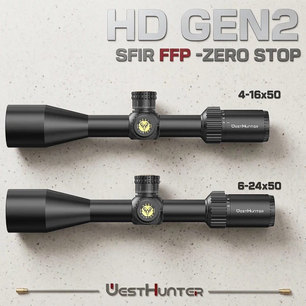 WestHunter HD GEN2 6-24x50 / 4-16X50 SFIR FFP Riflescopes First Focal Plane ZERO STOP Hunting Scope with Illumination Reticle
WestHunter HD GEN2 6-24x50 / 4-16X50 SFIR FFP Riflescopes First Focal Plane ZERO STOP Hunting Scope with Illumination Reticle
