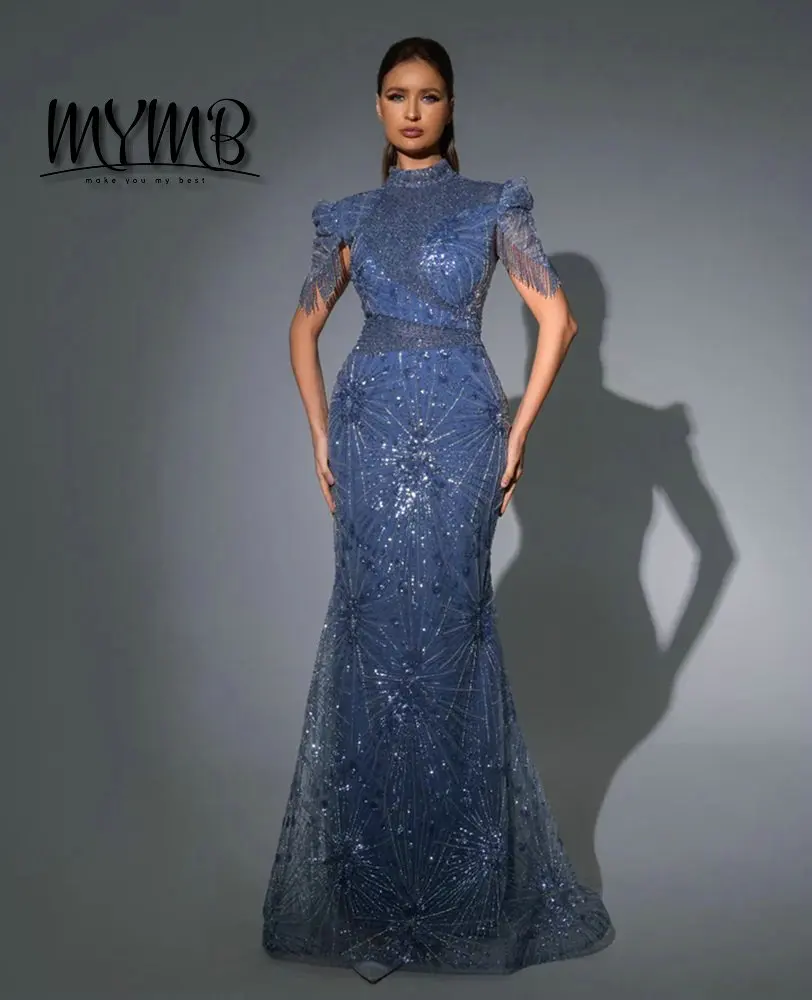 MYMB Luxurious Blue Beaded Mermaid Wedding Guest Dresses Arabic Gorgerous High Neck Short Tassel Evening Party Gowns MB40174
MYMB Luxurious Blue Beaded Mermaid Wedding Guest Dresses Arabic Gorgerous High Neck Short Tassel Evening Party Gowns MB40174