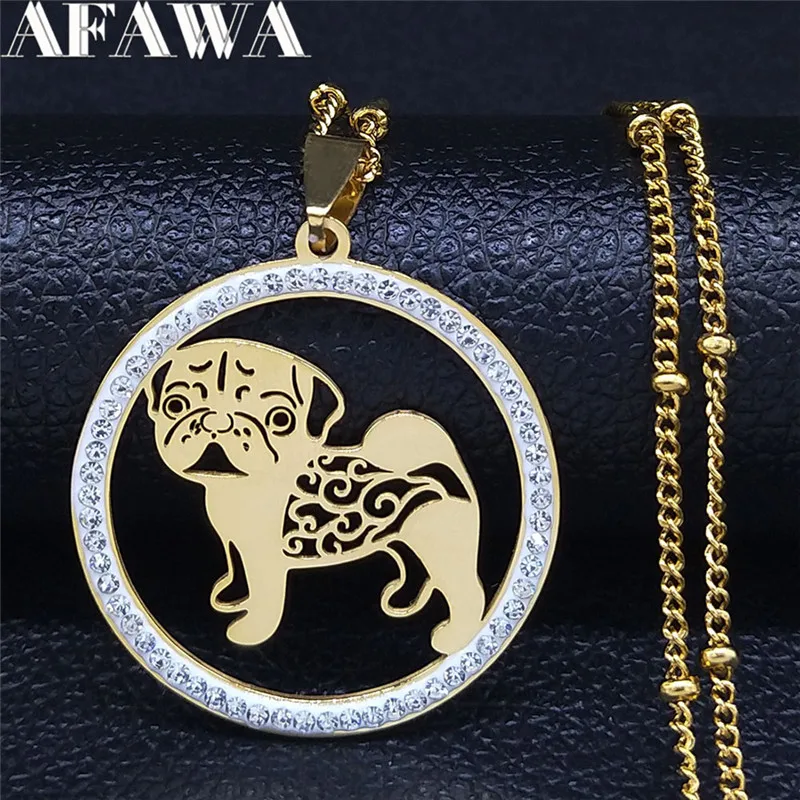 Pug Dog Stainless Steel Crystal Necklace Pendant Women Gold Color Chain Necklace Jewelry bijoux femme N133S01
Pug Dog Stainless Steel Crystal Necklace Pendant Women Gold Color Chain Necklace Jewelry bijoux femme N133S01