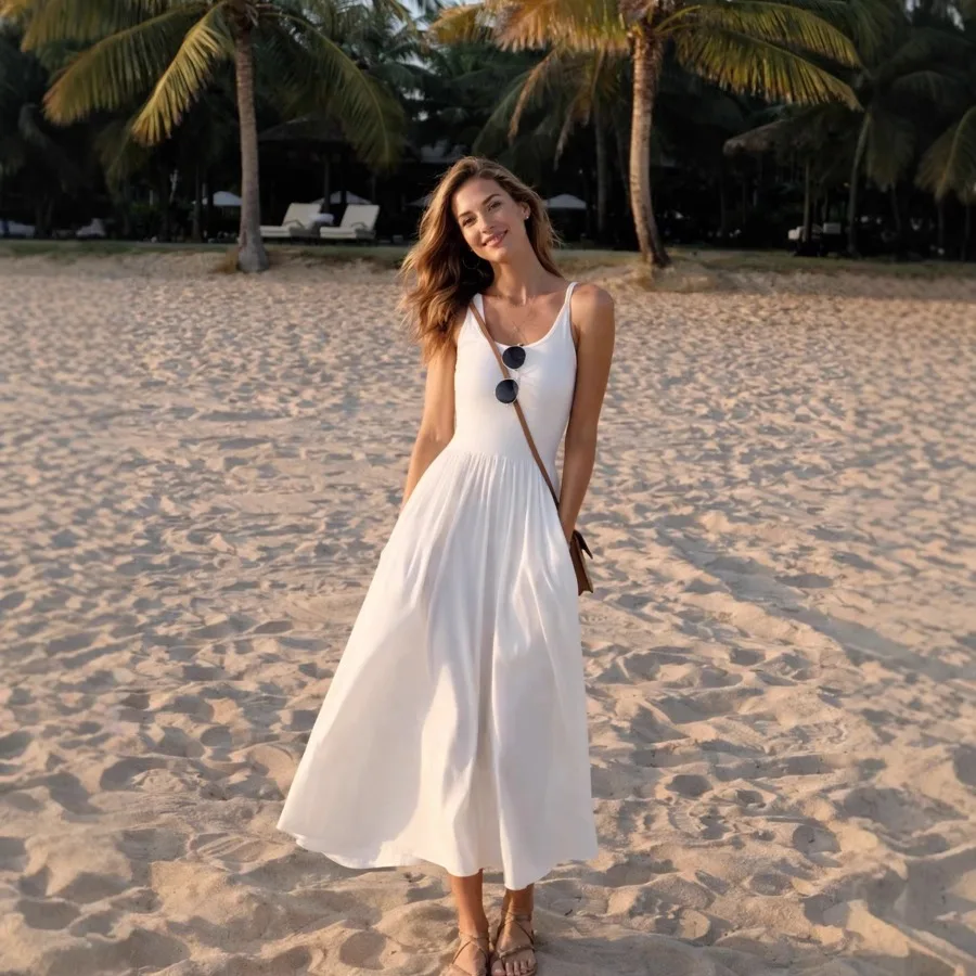 Hot knitted suspender dress women's high-quality temperament waist long dress vest a-line dress
Hot knitted suspender dress women's high-quality temperament waist long dress vest a-line dress