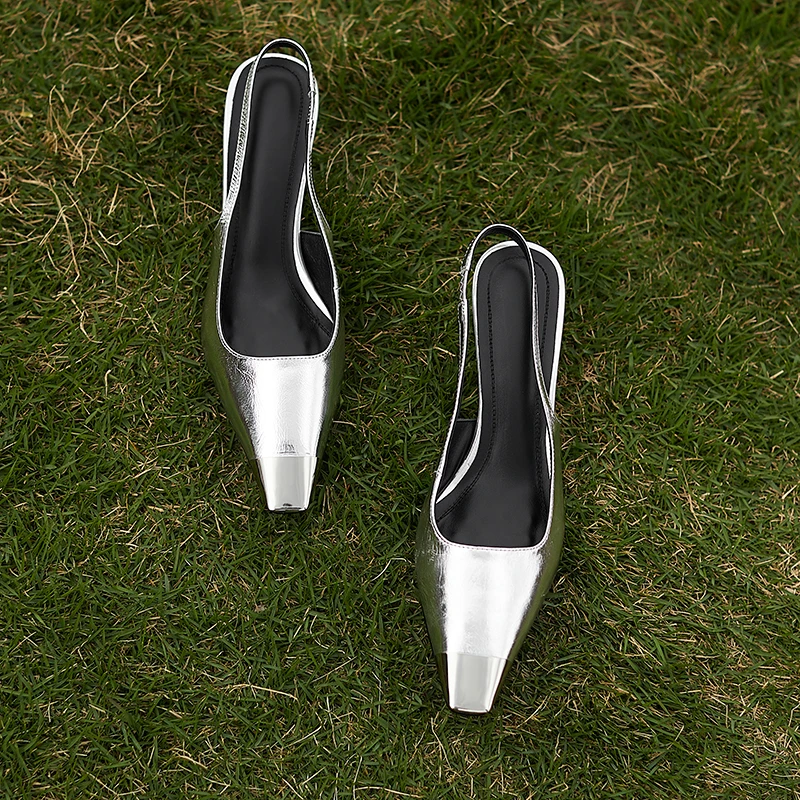 Woman Summer Sandals Silver Simple Pumps Elegant Metal Toe Shoes For Women Spring Autumn Med Heel Slingbacks Sandals
Woman Summer Sandals Silver Simple Pumps Elegant Metal Toe Shoes For Women Spring Autumn Med Heel Slingbacks Sandals