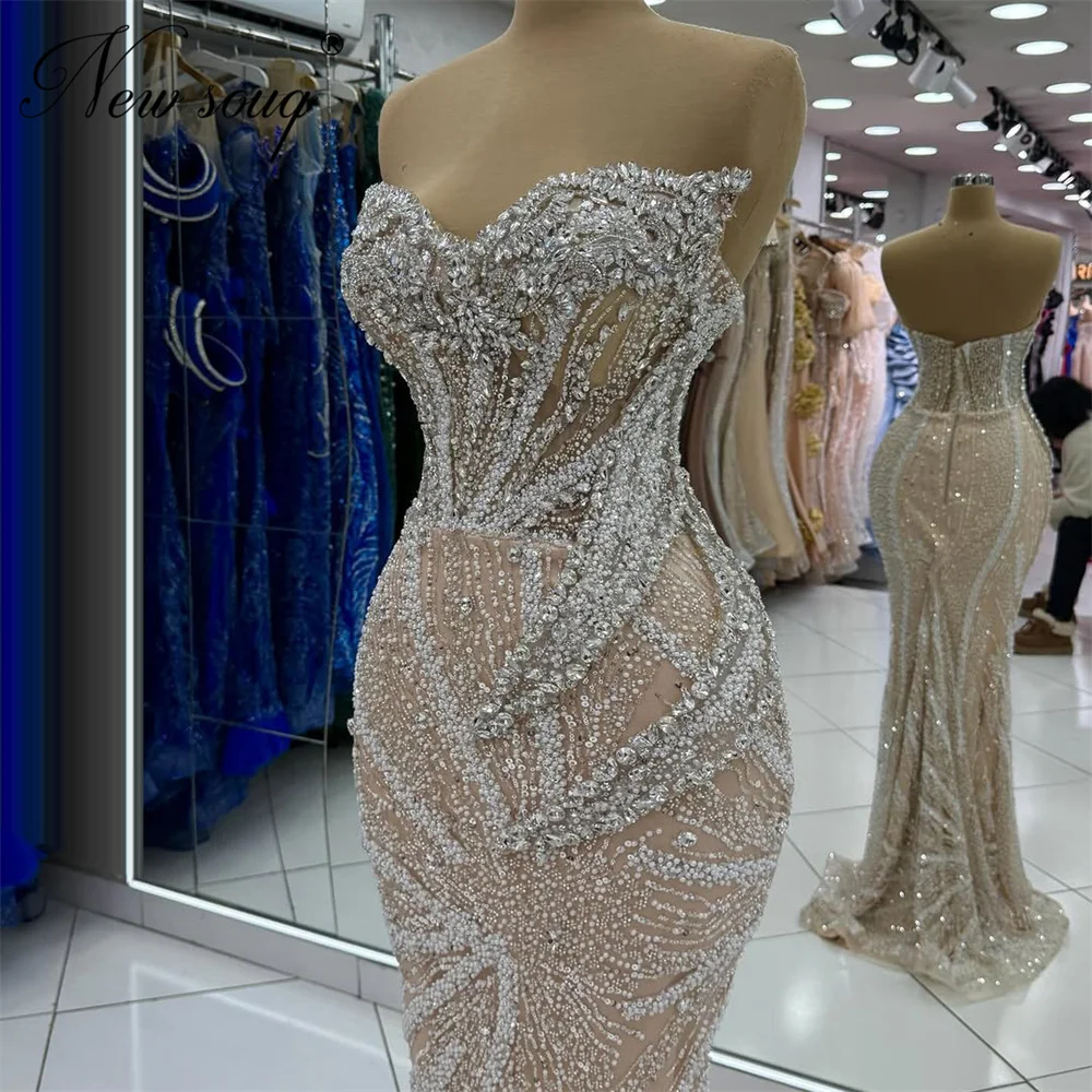 Elegant Strapless Champagne Evening Dresses Arabic Dubai Beaded Crystals Wedding Party Gowns Robes De Soiree Customized Prom
Elegant Strapless Champagne Evening Dresses Arabic Dubai Beaded Crystals Wedding Party Gowns Robes De Soiree Customized Prom