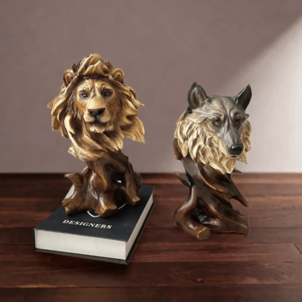 Resin Simulation Animal Statue Retro Luxury Tiger Lion Head Ornament Vivid Miniatures Figurine Sculpture Entrance
Resin Simulation Animal Statue Retro Luxury Tiger Lion Head Ornament Vivid Miniatures Figurine Sculpture Entrance