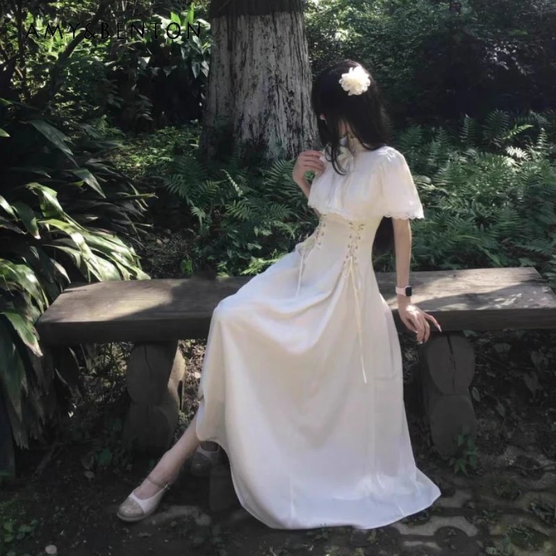 2025 Autumn New White Cape Lace Strap Women's Long Dress French Retro Design Subculture Gothic Style Temperament Dresses Ladies
2025 Autumn New White Cape Lace Strap Women's Long Dress French Retro Design Subculture Gothic Style Temperament Dresses Ladies