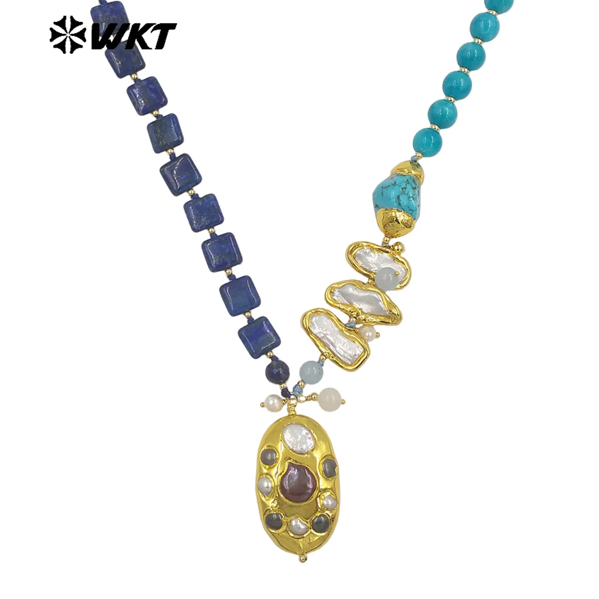 WT-JN359 Wonderful Trendy Natural Gemstones And Pearls Splicing With Gold Plated Big Pendant Necklace For Women Unique Jewelry
WT-JN359 Wonderful Trendy Natural Gemstones And Pearls Splicing With Gold Plated Big Pendant Necklace For Women Unique Jewelry