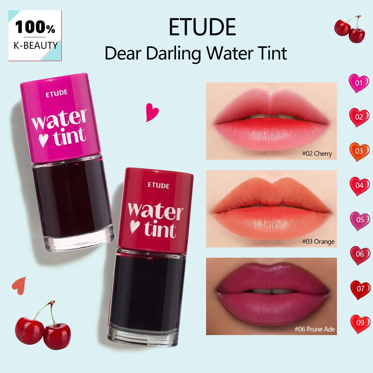 ETUDE Dear Darling Water Tint 01-07/09, Watery Gloss Texture, High Color Rendering, Korean Cosmetics, Korean Makeup
ETUDE Dear Darling Water Tint 01-07/09, Watery Gloss Texture, High Color Rendering, Korean Cosmetics, Korean Makeup