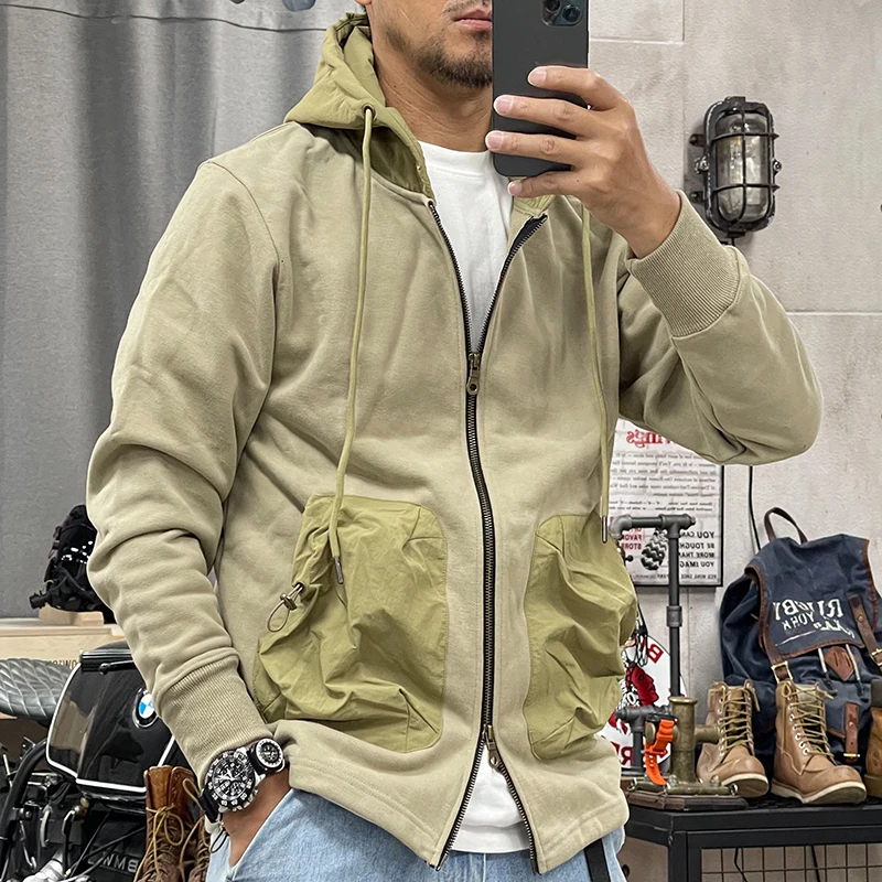 Hooded sweater men's American retro fabric splicing thickened double zipper cardigan jacket spring and autumn new trendy loose
Hooded sweater men's American retro fabric splicing thickened double zipper cardigan jacket spring and autumn new trendy loose