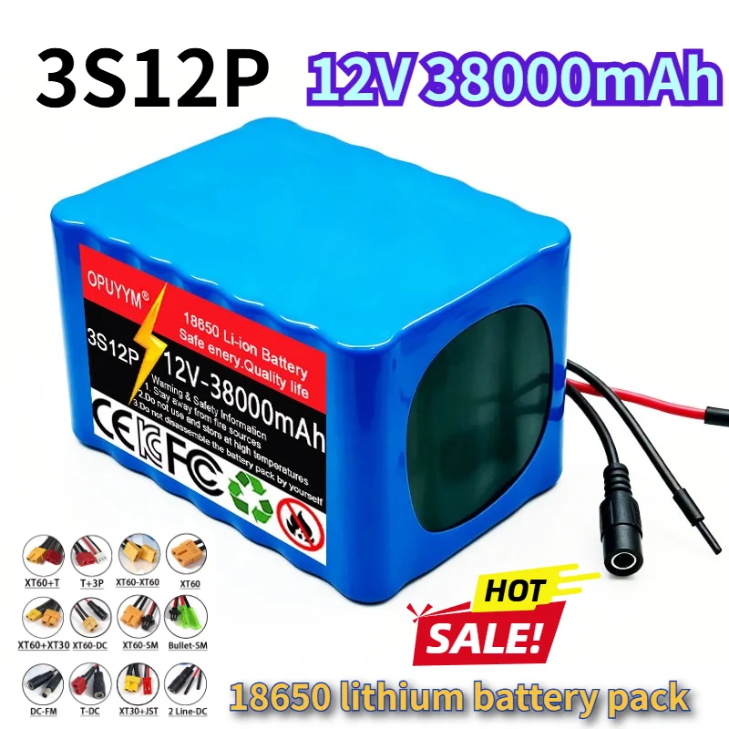 New 3S12P battery 12V 38000mAh, Lithium Ion Battery 18650, BMSLED, Speaker Tool, Toy Car, Rechargeable Battery
New 3S12P battery 12V 38000mAh, Lithium Ion Battery 18650, BMSLED, Speaker Tool, Toy Car, Rechargeable Battery